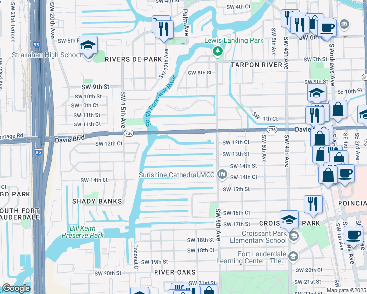 map of restaurants, bars, coffee shops, grocery stores, and more near 1103 Southwest 12th Court in Fort Lauderdale