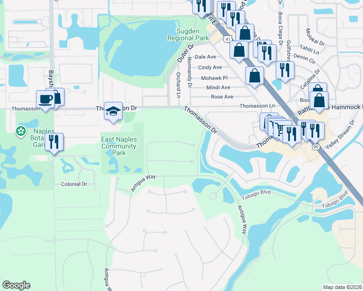 map of restaurants, bars, coffee shops, grocery stores, and more near 5654 Elbow Avenue in Naples