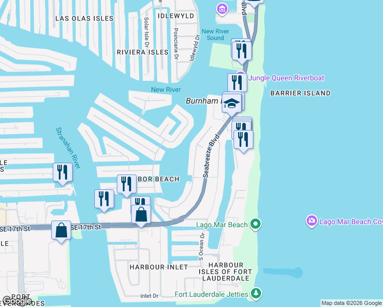 map of restaurants, bars, coffee shops, grocery stores, and more near 1325 East Lake Drive in Fort Lauderdale