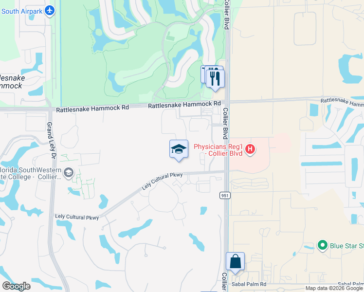map of restaurants, bars, coffee shops, grocery stores, and more near 7050 Sierra Club Circle in Naples