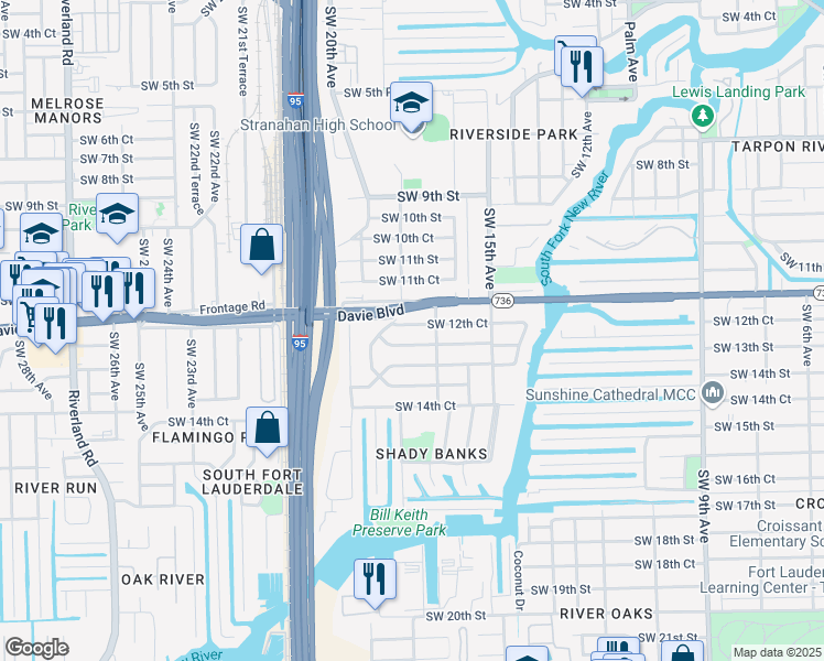 map of restaurants, bars, coffee shops, grocery stores, and more near 1716 Southwest 12th Court in Fort Lauderdale
