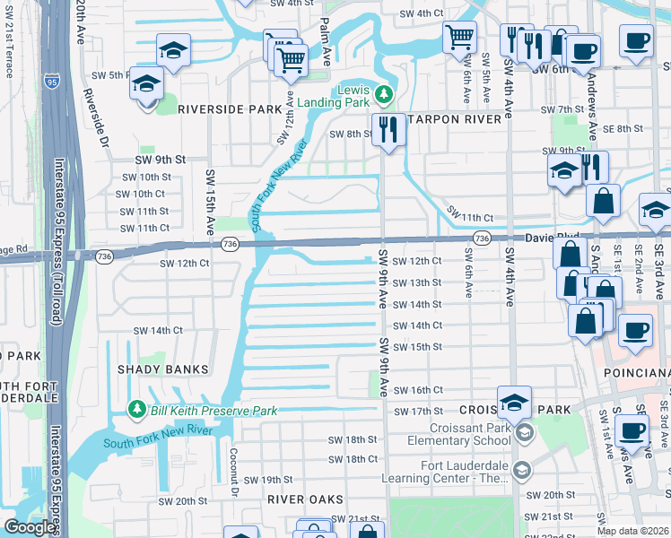 map of restaurants, bars, coffee shops, grocery stores, and more near 1105 Citrus Isle in Fort Lauderdale