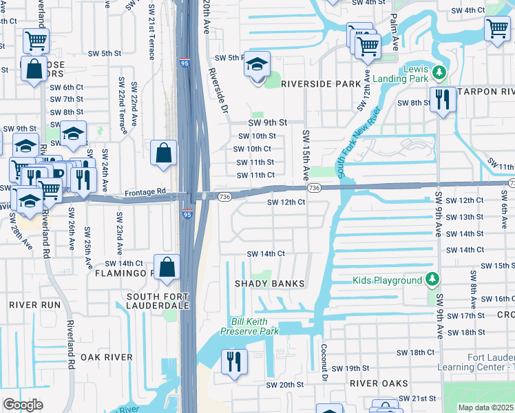 map of restaurants, bars, coffee shops, grocery stores, and more near 1716 Southwest 12th Court in Fort Lauderdale