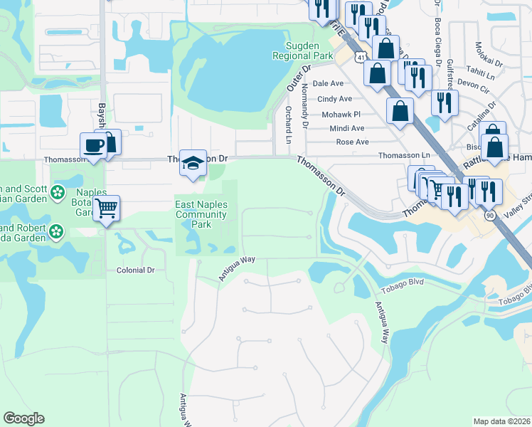 map of restaurants, bars, coffee shops, grocery stores, and more near 5710 Elbow Avenue in Naples