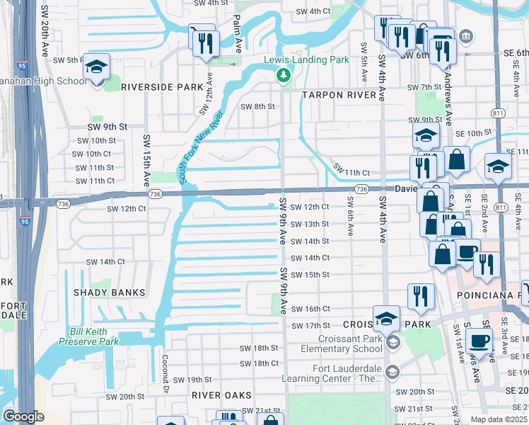 map of restaurants, bars, coffee shops, grocery stores, and more near 911 Southwest 12th Court in Fort Lauderdale