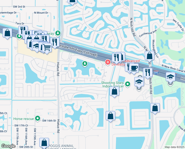 map of restaurants, bars, coffee shops, grocery stores, and more near 10921 Southwest 11th Court in Davie