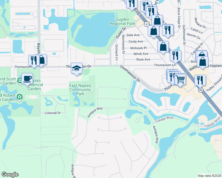 map of restaurants, bars, coffee shops, grocery stores, and more near 5710 Elbow Avenue in Naples