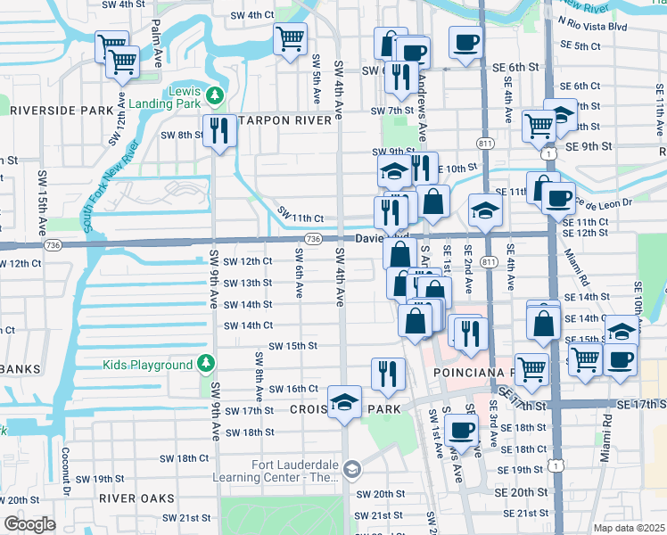 map of restaurants, bars, coffee shops, grocery stores, and more near 417 Southwest 13th Street in Fort Lauderdale