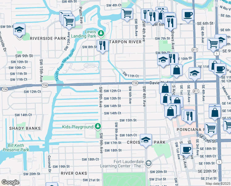 map of restaurants, bars, coffee shops, grocery stores, and more near 1231 Southwest 8th Avenue in Fort Lauderdale