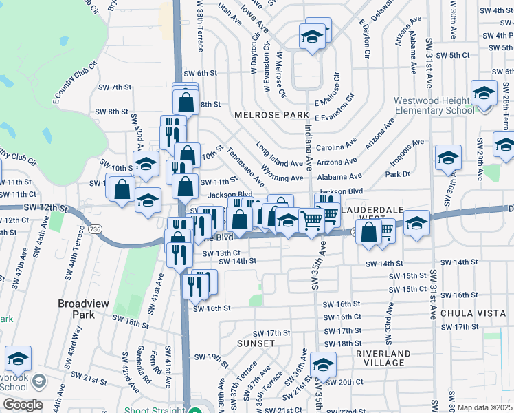 map of restaurants, bars, coffee shops, grocery stores, and more near 3648 Southwest 12th Court in Fort Lauderdale