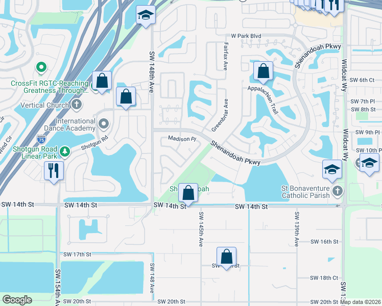 map of restaurants, bars, coffee shops, grocery stores, and more near 1110 Cedar Creek Way in Davie