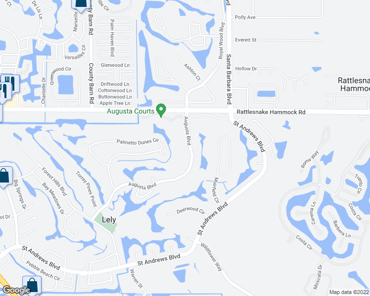 map of restaurants, bars, coffee shops, grocery stores, and more near 801 Augusta Boulevard in Naples