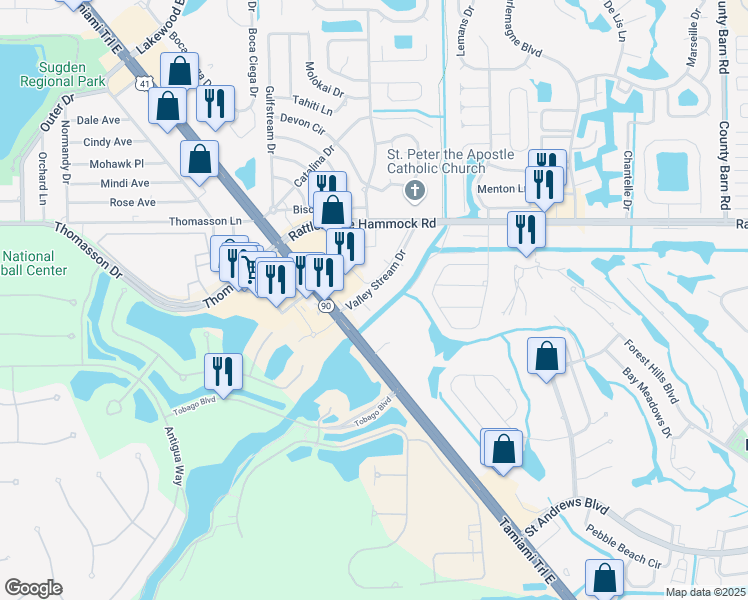 map of restaurants, bars, coffee shops, grocery stores, and more near 700 Valley Stream Drive in Naples