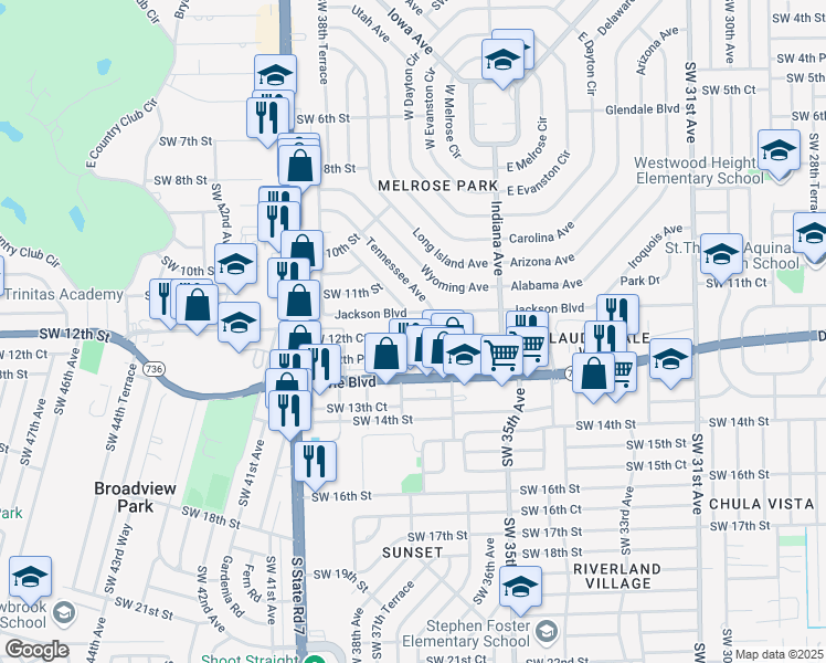 map of restaurants, bars, coffee shops, grocery stores, and more near 3648 Southwest 12th Court in Fort Lauderdale