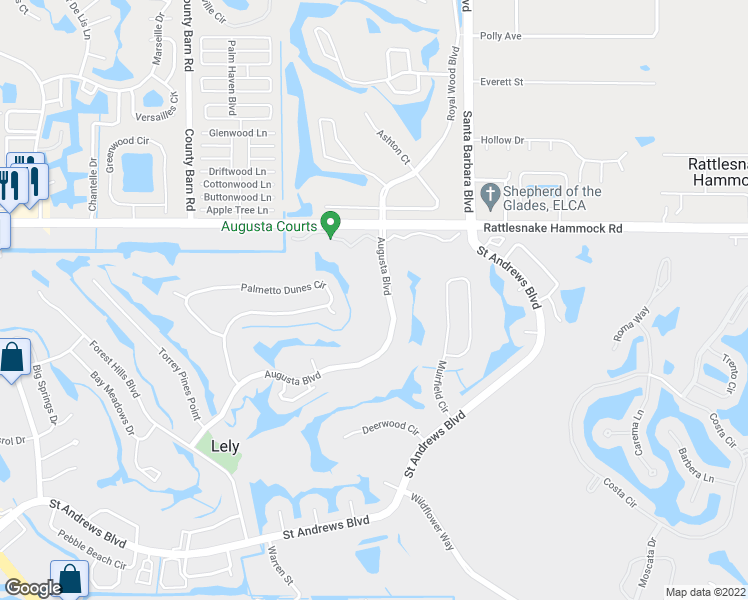 map of restaurants, bars, coffee shops, grocery stores, and more near 905 Augusta Boulevard in Naples