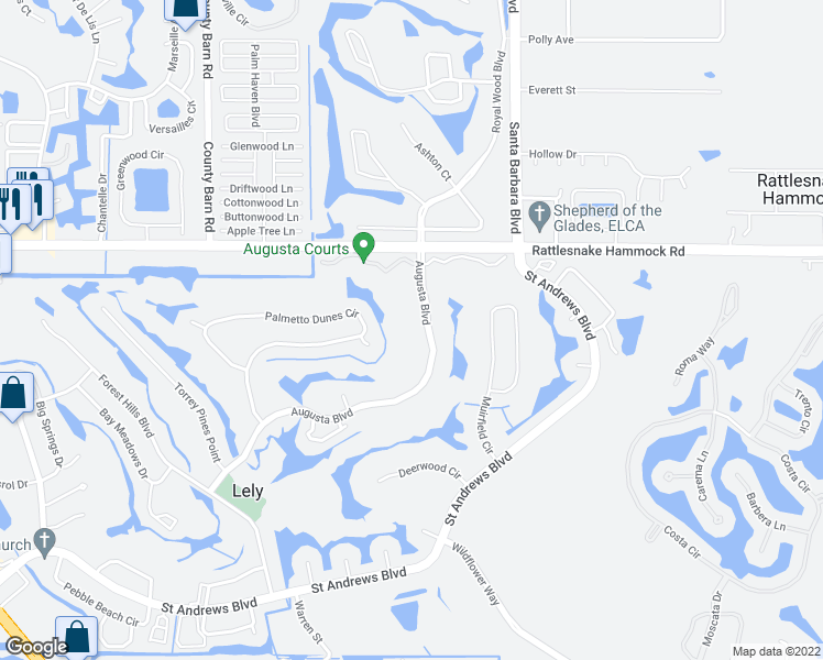 map of restaurants, bars, coffee shops, grocery stores, and more near 801 Augusta Boulevard in Naples