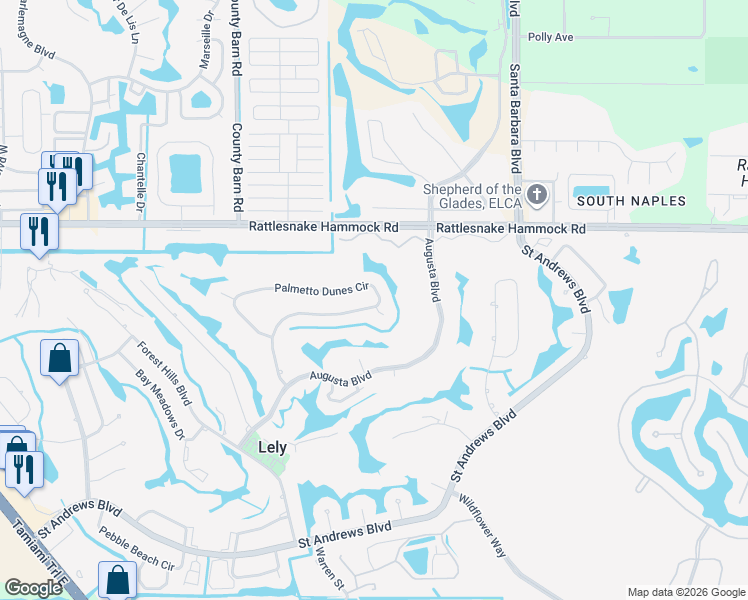 map of restaurants, bars, coffee shops, grocery stores, and more near 149 Palmetto Dunes Circle in Naples
