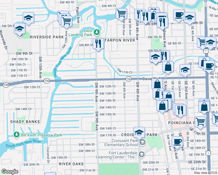 map of restaurants, bars, coffee shops, grocery stores, and more near 1231 Southwest 8th Avenue in Fort Lauderdale