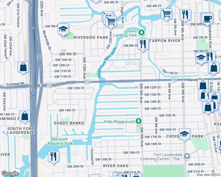 map of restaurants, bars, coffee shops, grocery stores, and more near 1211 Southwest 12th Court in Fort Lauderdale