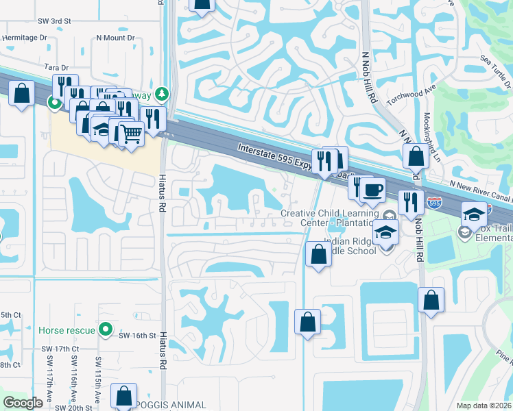 map of restaurants, bars, coffee shops, grocery stores, and more near 10921 Southwest 11th Court in Davie
