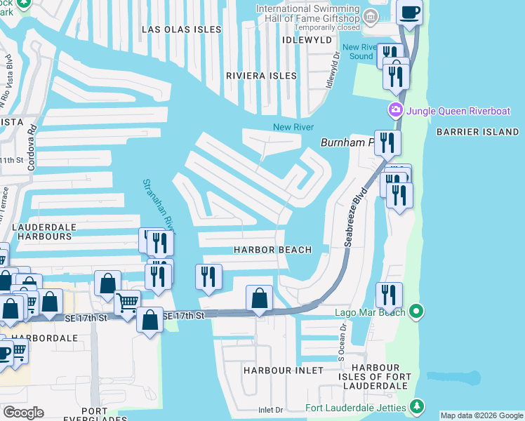 map of restaurants, bars, coffee shops, grocery stores, and more near 1311 West Lake Drive in Fort Lauderdale