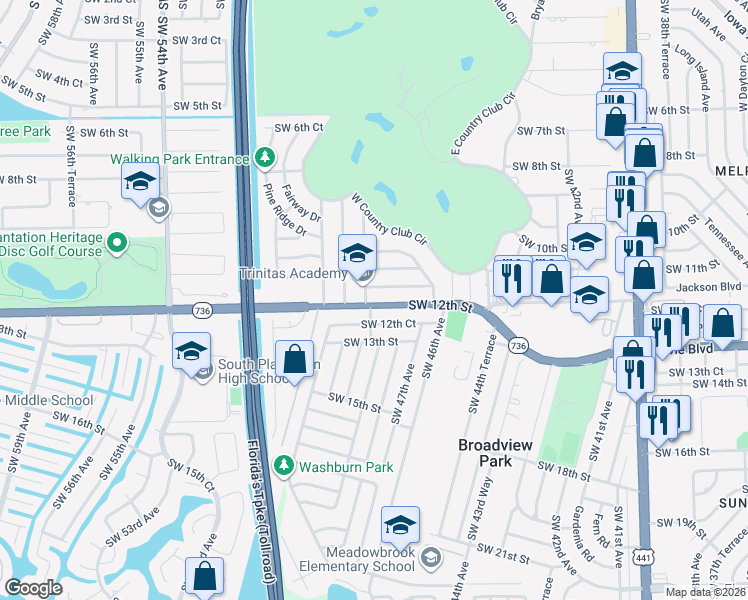 map of restaurants, bars, coffee shops, grocery stores, and more near 4864 Southwest 12th Street in Fort Lauderdale