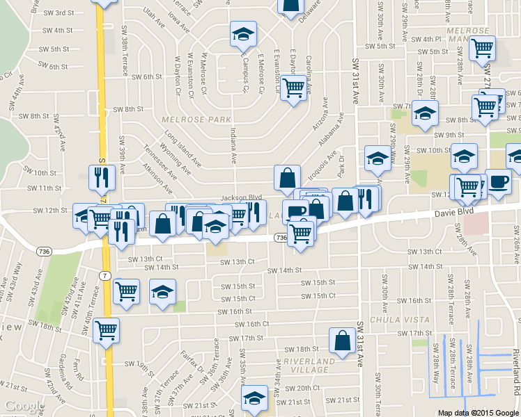 map of restaurants, bars, coffee shops, grocery stores, and more near 3400 Southwest 12th Court in Fort Lauderdale