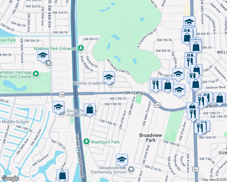 map of restaurants, bars, coffee shops, grocery stores, and more near 4864 Southwest 12th Street in Fort Lauderdale