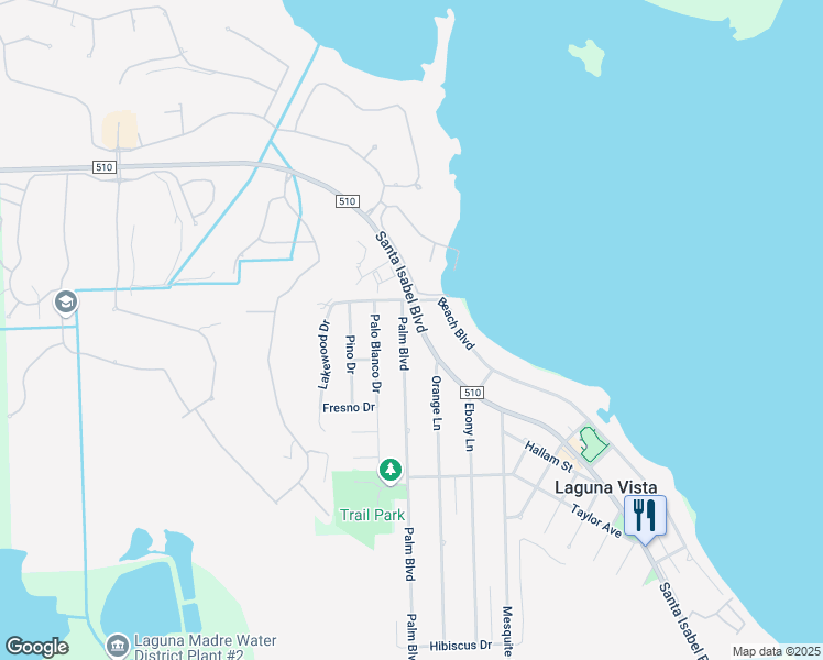 map of restaurants, bars, coffee shops, grocery stores, and more near 1215 Farm to Market Road 510 in Laguna Vista