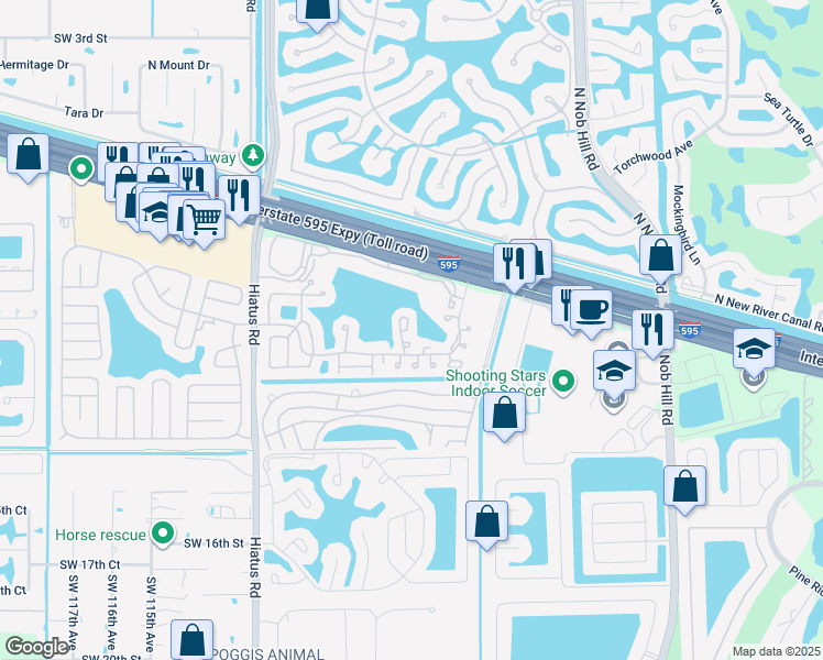 map of restaurants, bars, coffee shops, grocery stores, and more near 10921 Southwest 11th Court in Davie