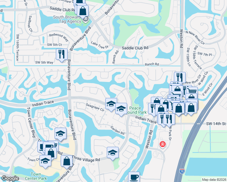 map of restaurants, bars, coffee shops, grocery stores, and more near 1195 Manor Court in Weston