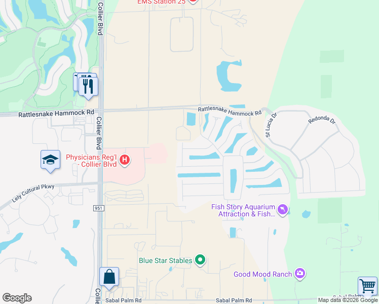 map of restaurants, bars, coffee shops, grocery stores, and more near 8454 Palacio Terrace North in Naples