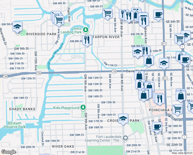map of restaurants, bars, coffee shops, grocery stores, and more near 1231 Southwest 8th Avenue in Fort Lauderdale