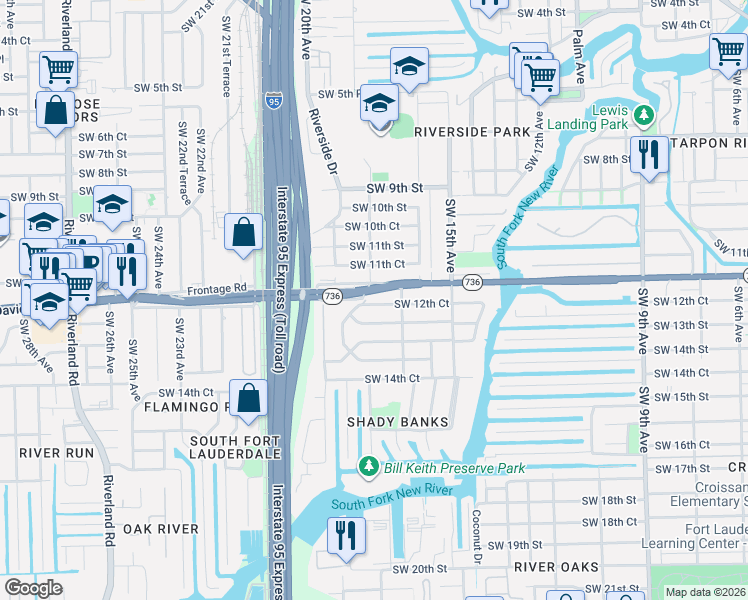 map of restaurants, bars, coffee shops, grocery stores, and more near 1716 Southwest 12th Court in Fort Lauderdale