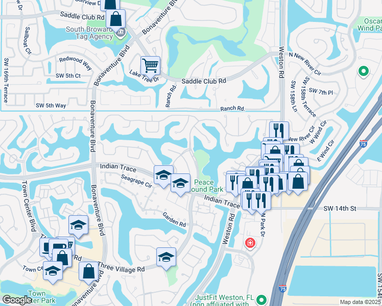 map of restaurants, bars, coffee shops, grocery stores, and more near 1222 Manor Court in Weston