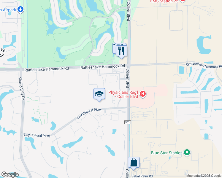 map of restaurants, bars, coffee shops, grocery stores, and more near 8375 Sierra Meadows Boulevard in Naples