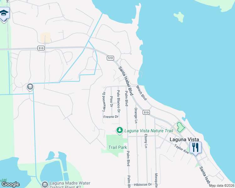map of restaurants, bars, coffee shops, grocery stores, and more near 1220 Palo Blanco Drive in Laguna Vista