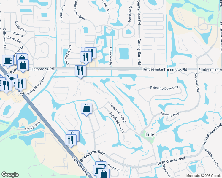 map of restaurants, bars, coffee shops, grocery stores, and more near 178 Torrey Pines Point in Naples