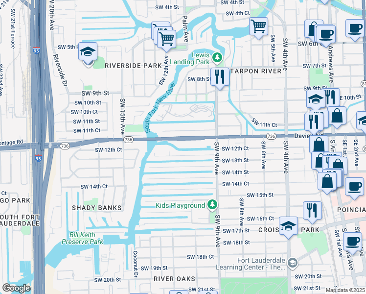map of restaurants, bars, coffee shops, grocery stores, and more near 1103 Southwest 12th Court in Fort Lauderdale