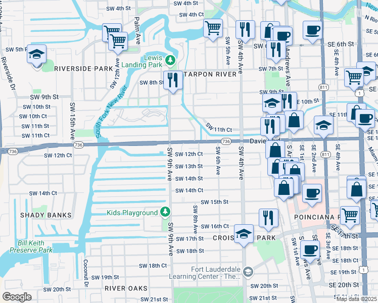 map of restaurants, bars, coffee shops, grocery stores, and more near 1231 Southwest 8th Avenue in Fort Lauderdale