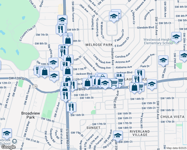 map of restaurants, bars, coffee shops, grocery stores, and more near 3648 Southwest 12th Court in Fort Lauderdale
