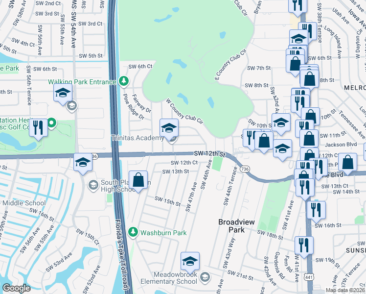 map of restaurants, bars, coffee shops, grocery stores, and more near 4864 Southwest 12th Street in Fort Lauderdale