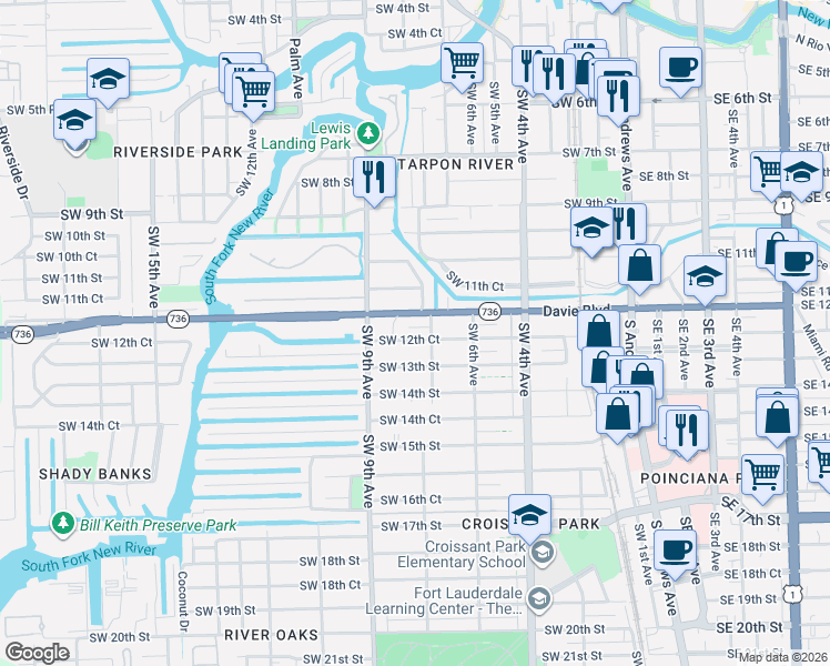 map of restaurants, bars, coffee shops, grocery stores, and more near 1231 Southwest 8th Avenue in Fort Lauderdale