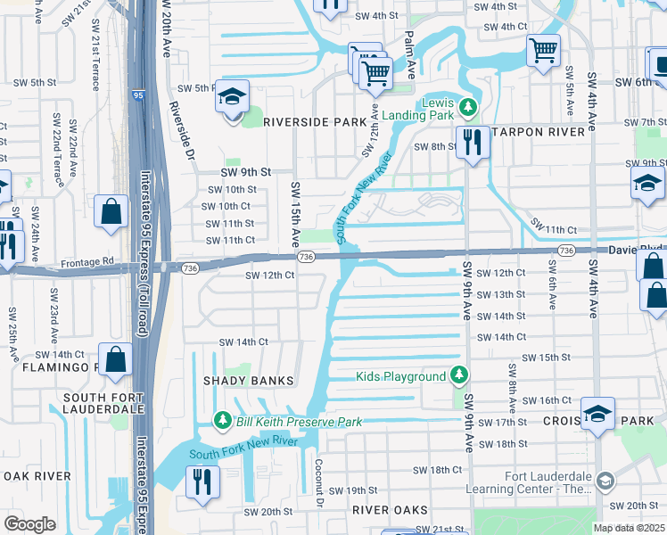 map of restaurants, bars, coffee shops, grocery stores, and more near 1260 Southwest 14th Avenue in Fort Lauderdale