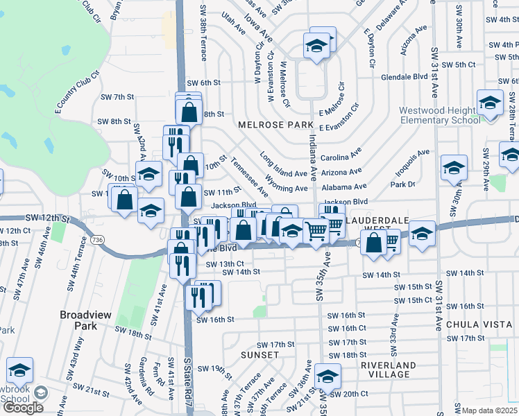 map of restaurants, bars, coffee shops, grocery stores, and more near 3648 Southwest 12th Court in Fort Lauderdale
