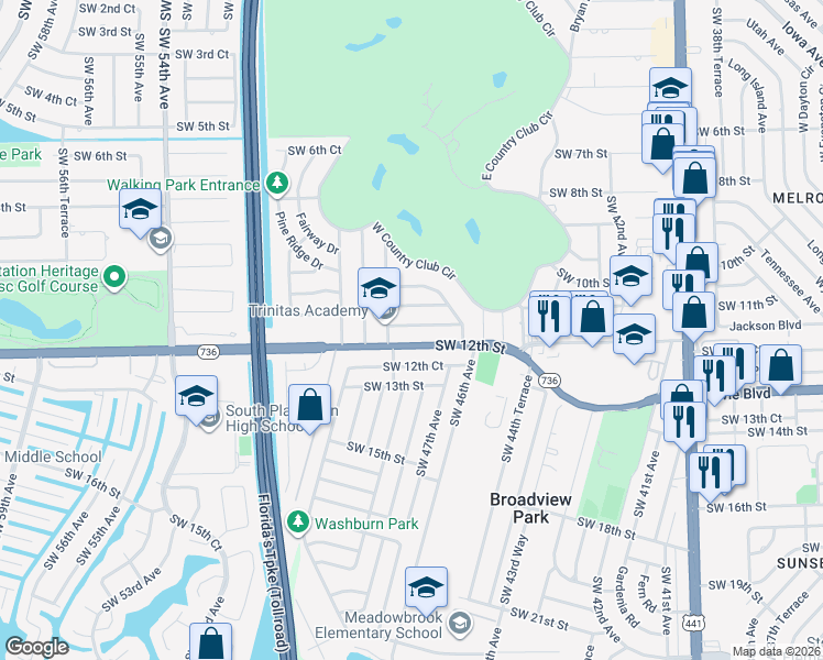 map of restaurants, bars, coffee shops, grocery stores, and more near 4864 Southwest 12th Street in Fort Lauderdale