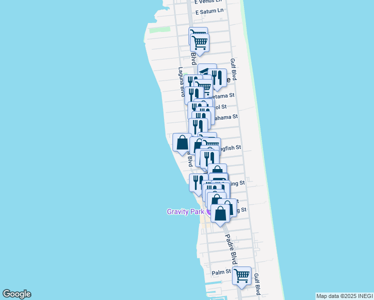 map of restaurants, bars, coffee shops, grocery stores, and more near 200 West Dolphin Street in South Padre Island