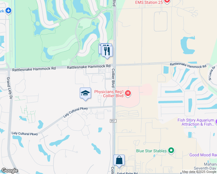 map of restaurants, bars, coffee shops, grocery stores, and more near 8350 Sierra Meadows Boulevard in Naples
