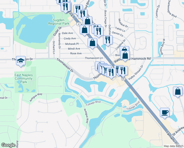 map of restaurants, bars, coffee shops, grocery stores, and more near 4564 Remington Circle in Naples