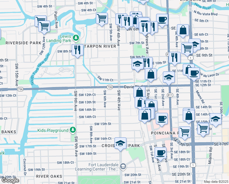 map of restaurants, bars, coffee shops, grocery stores, and more near 423 Davie Boulevard in Fort Lauderdale